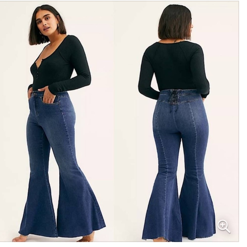 Free People We The Free CRVY Ma Cherie High Waist Lace Up Back Flare Jeans 28